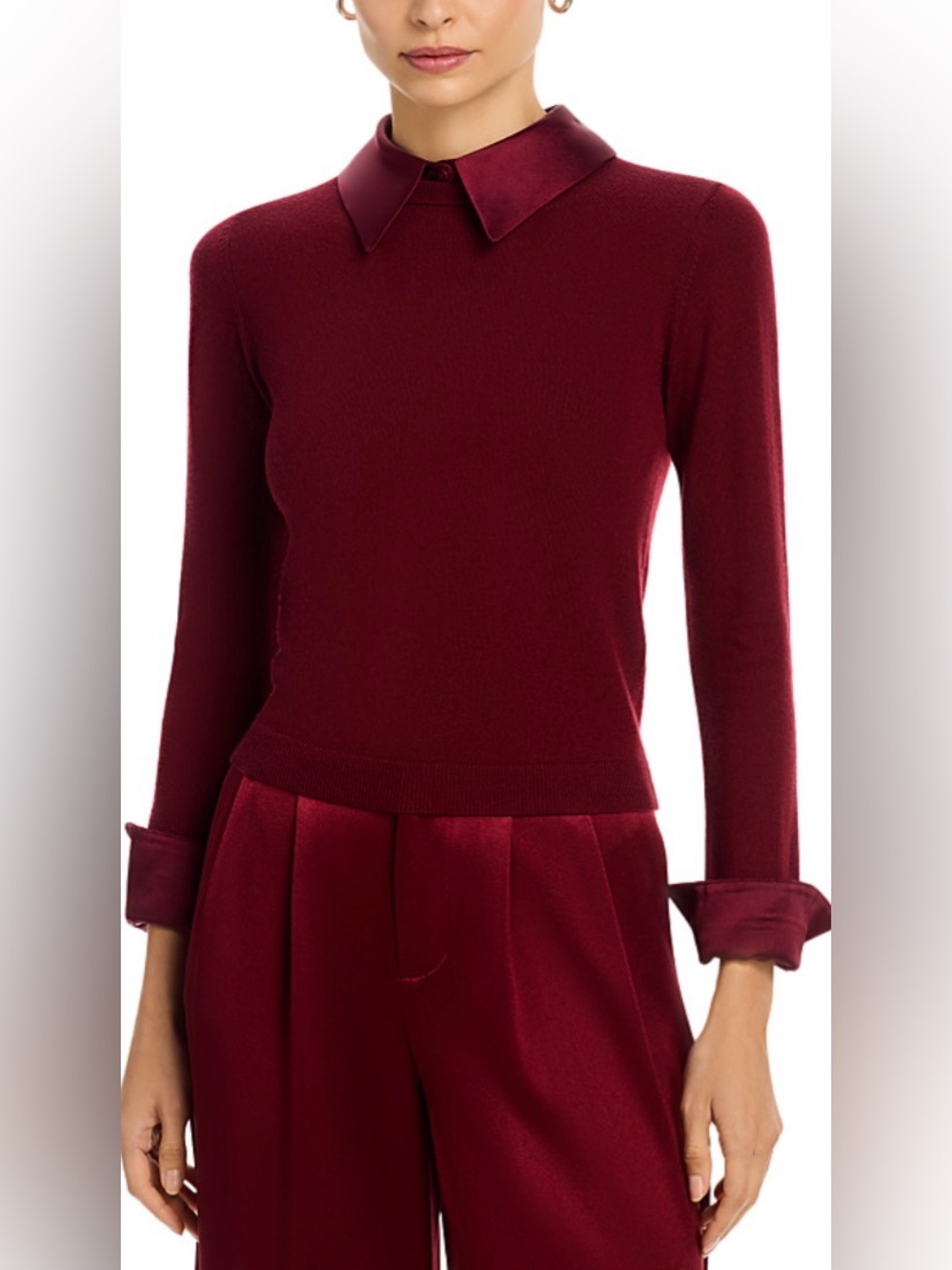 Alice + Olivia Porla Collared Sweater in Oxblood